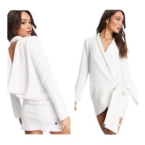 ASOS DESIGN side tie tux mini dress with cowl back detail in ivory